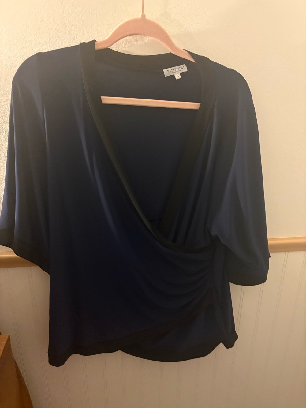 Kiyonna Size 0 10/12 Navy Draped Surplice Kimono Sleeve Top